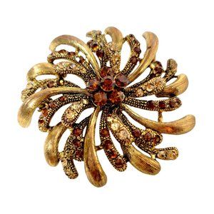 Vintage Faceted Rhinestone Brooch Starburst Flower 2" 🩷🩷🩷